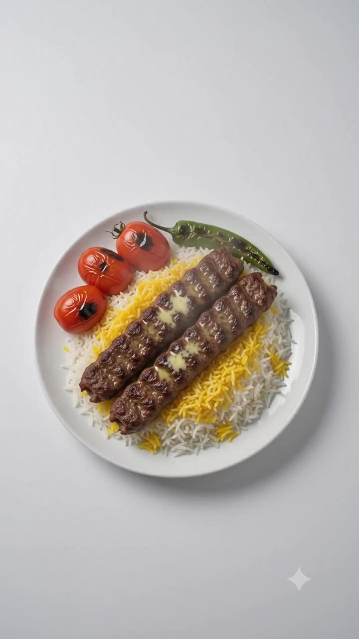 Kabab koobideh with saffron rice